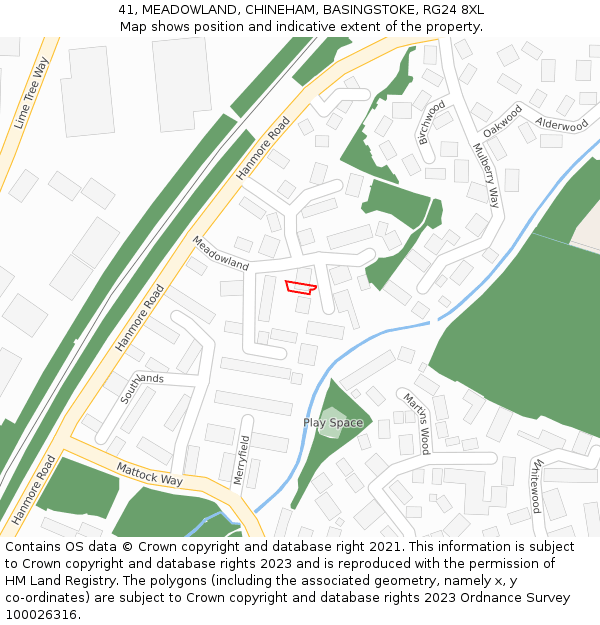 41, MEADOWLAND, CHINEHAM, BASINGSTOKE, RG24 8XL: Location map and indicative extent of plot