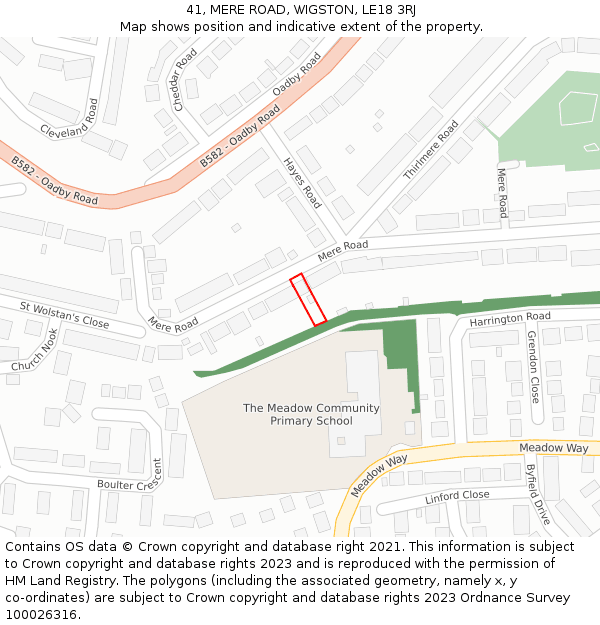 41, MERE ROAD, WIGSTON, LE18 3RJ: Location map and indicative extent of plot