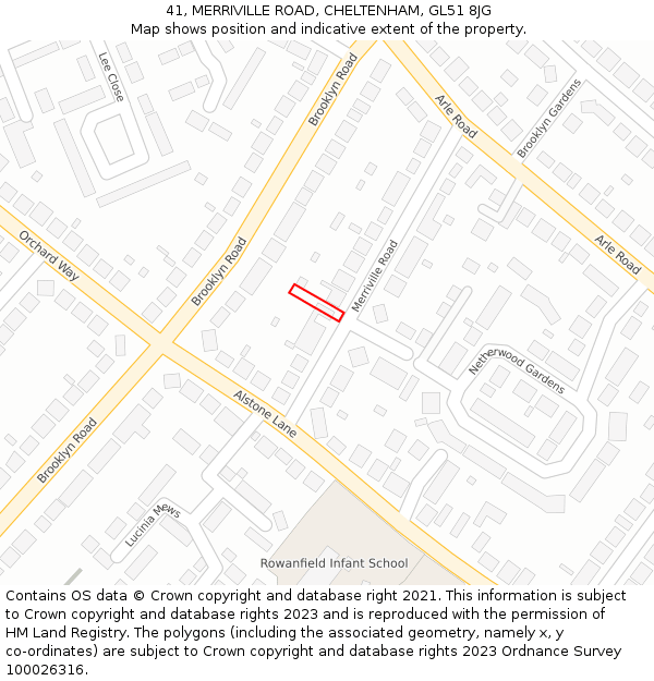 41, MERRIVILLE ROAD, CHELTENHAM, GL51 8JG: Location map and indicative extent of plot