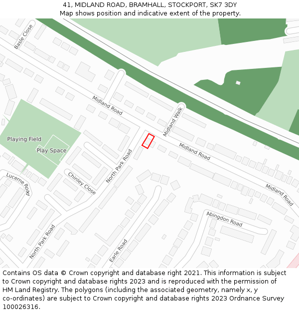 41, MIDLAND ROAD, BRAMHALL, STOCKPORT, SK7 3DY: Location map and indicative extent of plot