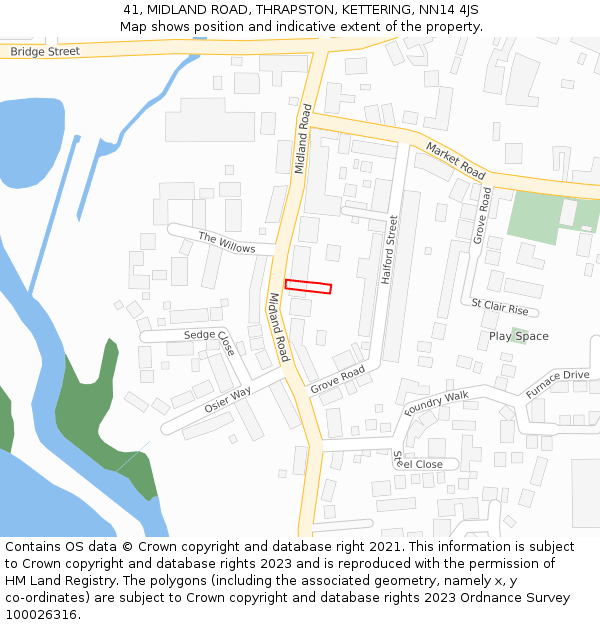 41, MIDLAND ROAD, THRAPSTON, KETTERING, NN14 4JS: Location map and indicative extent of plot