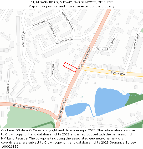 41, MIDWAY ROAD, MIDWAY, SWADLINCOTE, DE11 7NT: Location map and indicative extent of plot