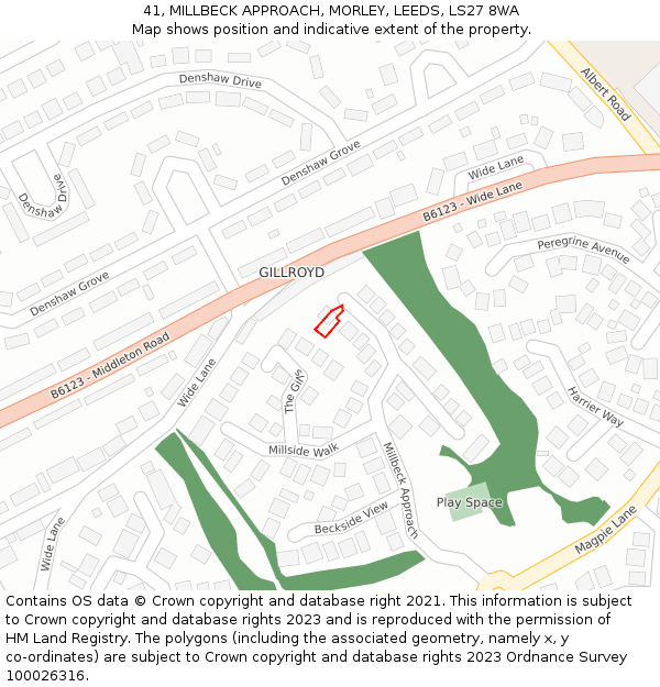 41, MILLBECK APPROACH, MORLEY, LEEDS, LS27 8WA: Location map and indicative extent of plot