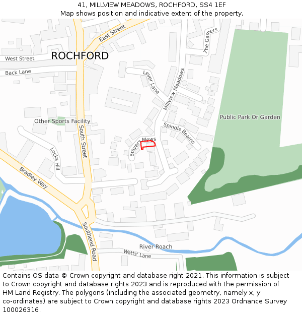 41, MILLVIEW MEADOWS, ROCHFORD, SS4 1EF: Location map and indicative extent of plot