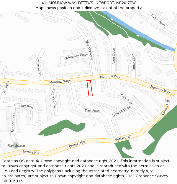 41, MONNOW WAY, BETTWS, NEWPORT, NP20 7BW: Location map and indicative extent of plot