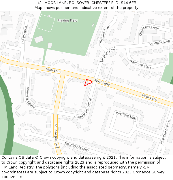 41, MOOR LANE, BOLSOVER, CHESTERFIELD, S44 6EB: Location map and indicative extent of plot