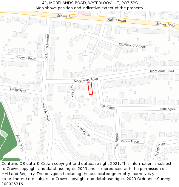 41, MORELANDS ROAD, WATERLOOVILLE, PO7 5PS: Location map and indicative extent of plot