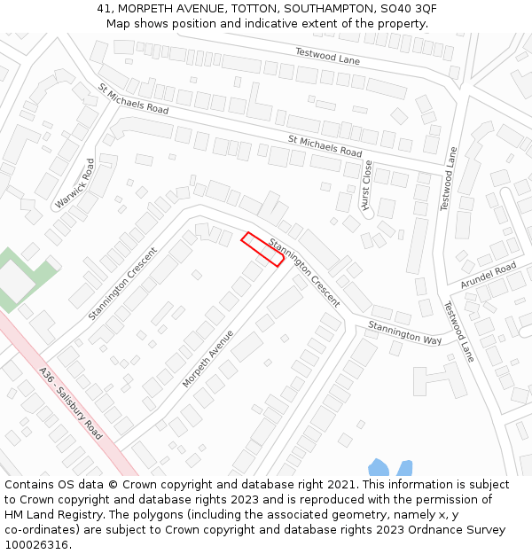 41, MORPETH AVENUE, TOTTON, SOUTHAMPTON, SO40 3QF: Location map and indicative extent of plot