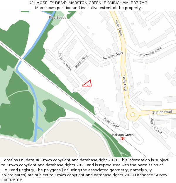 41, MOSELEY DRIVE, MARSTON GREEN, BIRMINGHAM, B37 7AG: Location map and indicative extent of plot