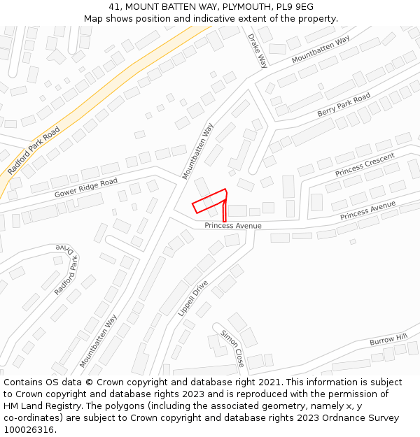 41, MOUNT BATTEN WAY, PLYMOUTH, PL9 9EG: Location map and indicative extent of plot