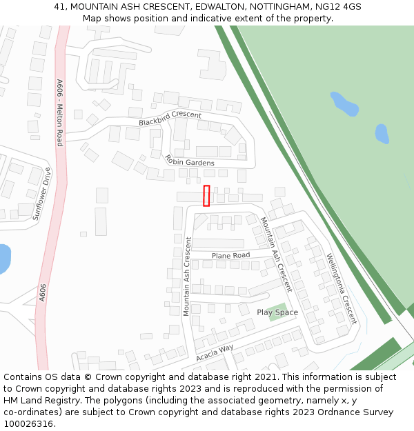 41, MOUNTAIN ASH CRESCENT, EDWALTON, NOTTINGHAM, NG12 4GS: Location map and indicative extent of plot