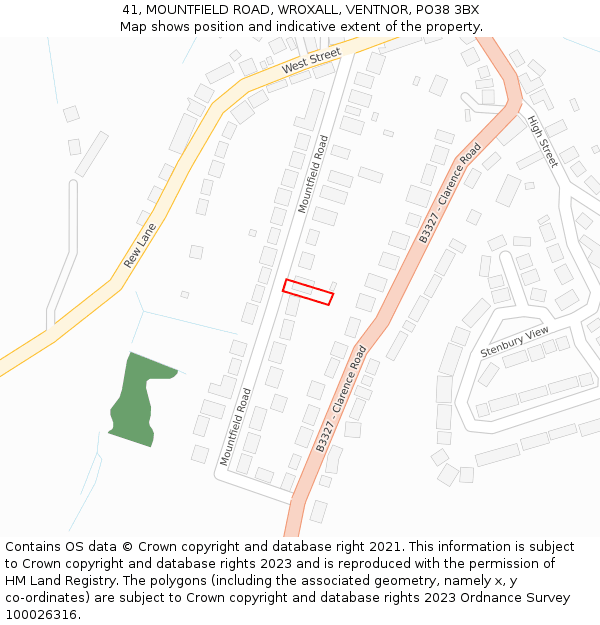 41, MOUNTFIELD ROAD, WROXALL, VENTNOR, PO38 3BX: Location map and indicative extent of plot