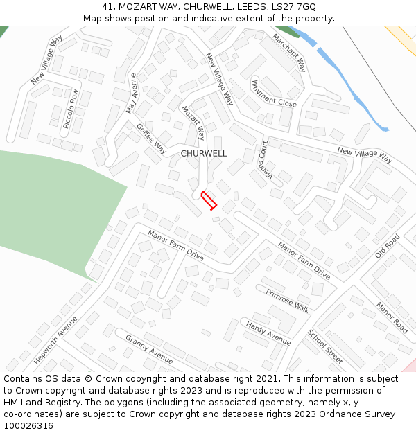 41, MOZART WAY, CHURWELL, LEEDS, LS27 7GQ: Location map and indicative extent of plot