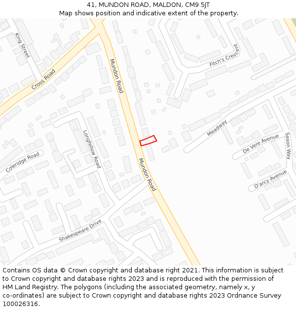 41, MUNDON ROAD, MALDON, CM9 5JT: Location map and indicative extent of plot