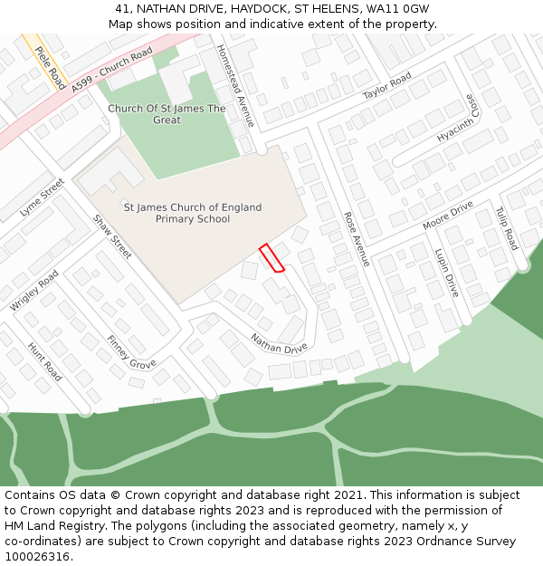 41, NATHAN DRIVE, HAYDOCK, ST HELENS, WA11 0GW: Location map and indicative extent of plot