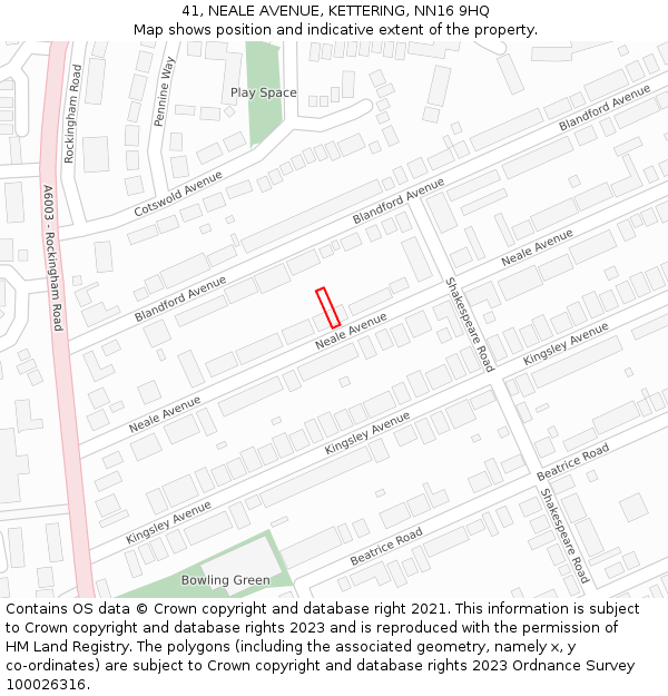 41, NEALE AVENUE, KETTERING, NN16 9HQ: Location map and indicative extent of plot