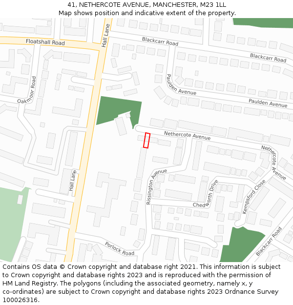 41, NETHERCOTE AVENUE, MANCHESTER, M23 1LL: Location map and indicative extent of plot