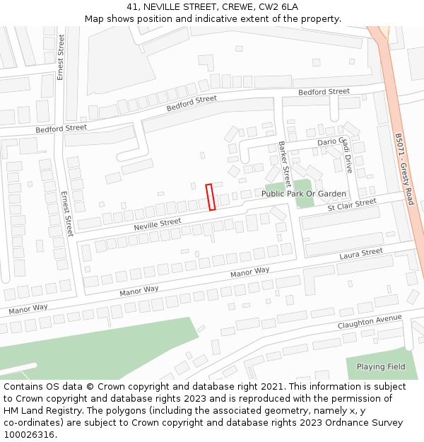 41, NEVILLE STREET, CREWE, CW2 6LA: Location map and indicative extent of plot