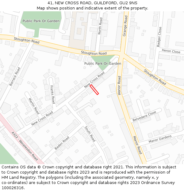 41, NEW CROSS ROAD, GUILDFORD, GU2 9NS: Location map and indicative extent of plot