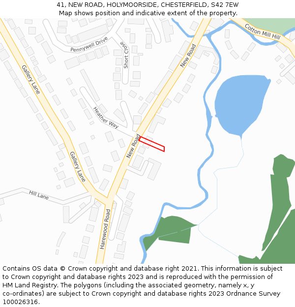 41, NEW ROAD, HOLYMOORSIDE, CHESTERFIELD, S42 7EW: Location map and indicative extent of plot