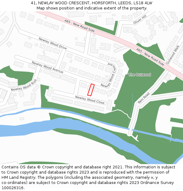 41, NEWLAY WOOD CRESCENT, HORSFORTH, LEEDS, LS18 4LW: Location map and indicative extent of plot