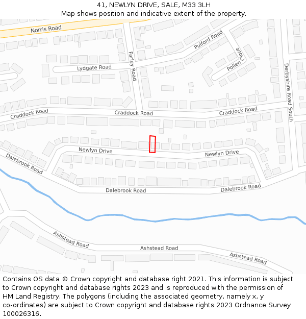 41, NEWLYN DRIVE, SALE, M33 3LH: Location map and indicative extent of plot