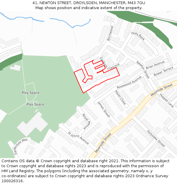 41, NEWTON STREET, DROYLSDEN, MANCHESTER, M43 7GU: Location map and indicative extent of plot