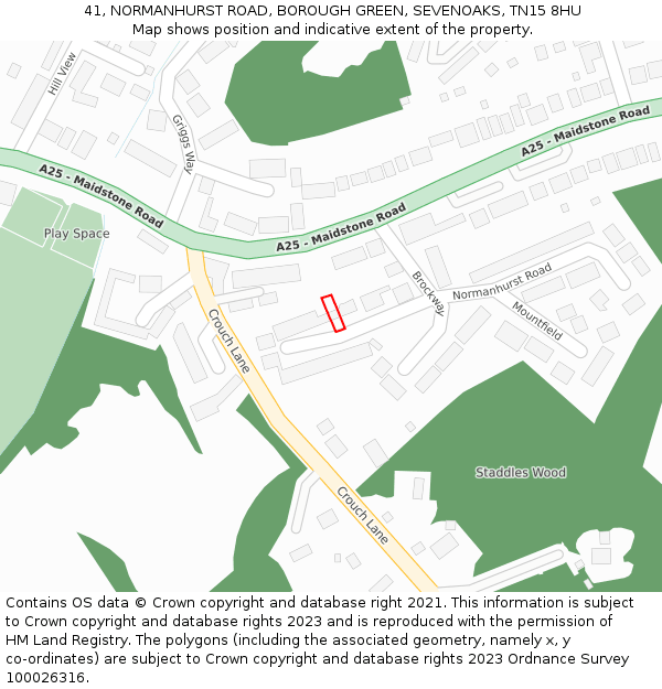 41, NORMANHURST ROAD, BOROUGH GREEN, SEVENOAKS, TN15 8HU: Location map and indicative extent of plot