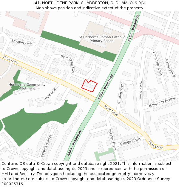 41, NORTH DENE PARK, CHADDERTON, OLDHAM, OL9 9JN: Location map and indicative extent of plot