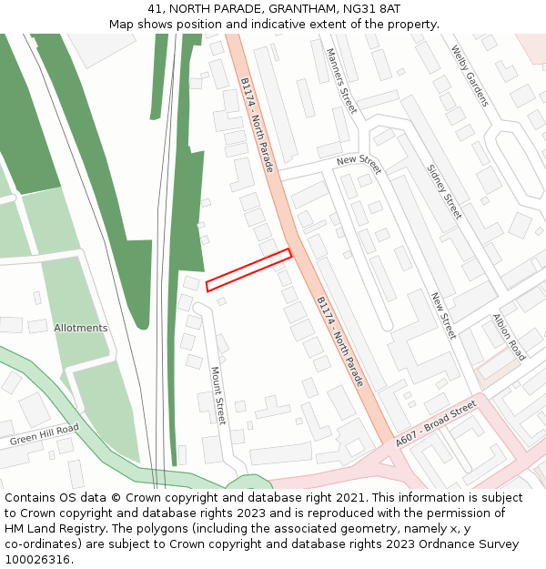 41, NORTH PARADE, GRANTHAM, NG31 8AT: Location map and indicative extent of plot