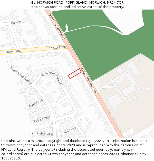 41, NORWICH ROAD, PORINGLAND, NORWICH, NR14 7QR: Location map and indicative extent of plot