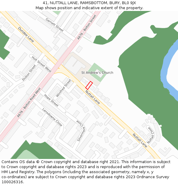 41, NUTTALL LANE, RAMSBOTTOM, BURY, BL0 9JX: Location map and indicative extent of plot