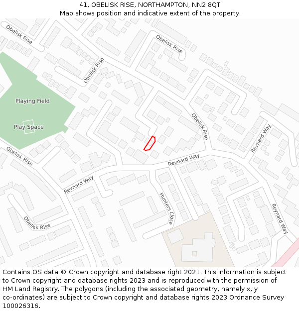 41, OBELISK RISE, NORTHAMPTON, NN2 8QT: Location map and indicative extent of plot