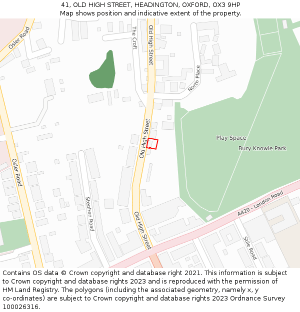 41, OLD HIGH STREET, HEADINGTON, OXFORD, OX3 9HP: Location map and indicative extent of plot