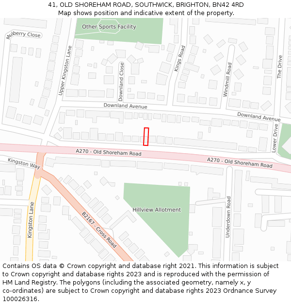 41, OLD SHOREHAM ROAD, SOUTHWICK, BRIGHTON, BN42 4RD: Location map and indicative extent of plot