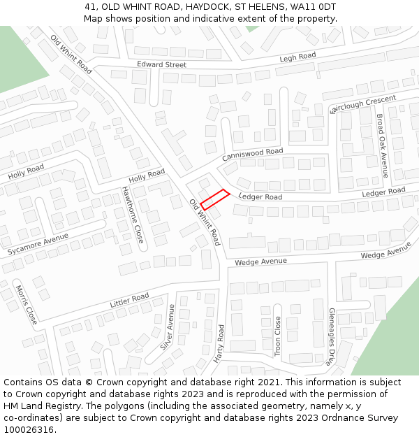 41, OLD WHINT ROAD, HAYDOCK, ST HELENS, WA11 0DT: Location map and indicative extent of plot