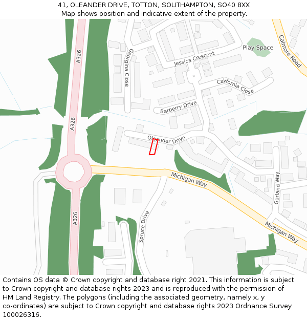 41, OLEANDER DRIVE, TOTTON, SOUTHAMPTON, SO40 8XX: Location map and indicative extent of plot