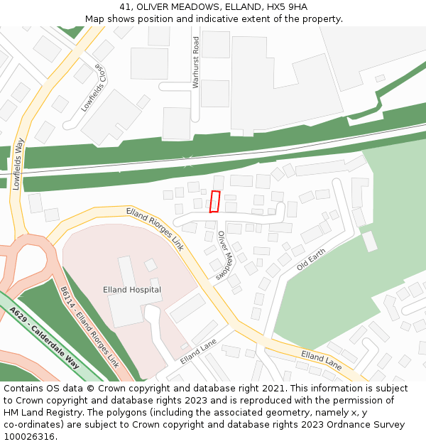 41, OLIVER MEADOWS, ELLAND, HX5 9HA: Location map and indicative extent of plot