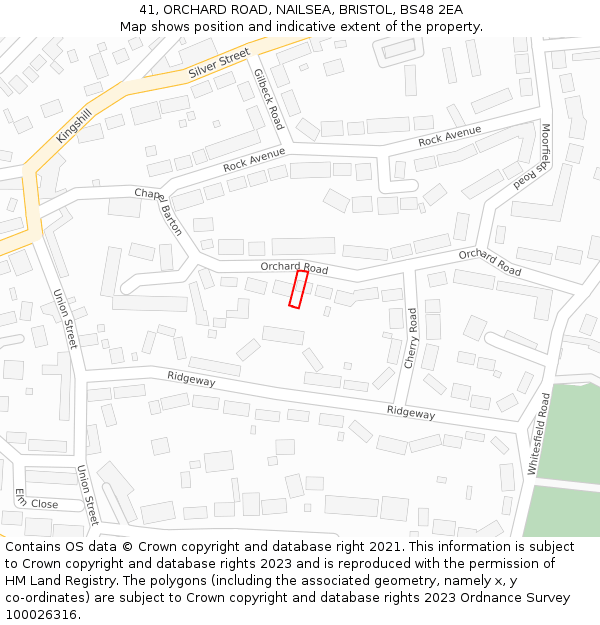 41, ORCHARD ROAD, NAILSEA, BRISTOL, BS48 2EA: Location map and indicative extent of plot