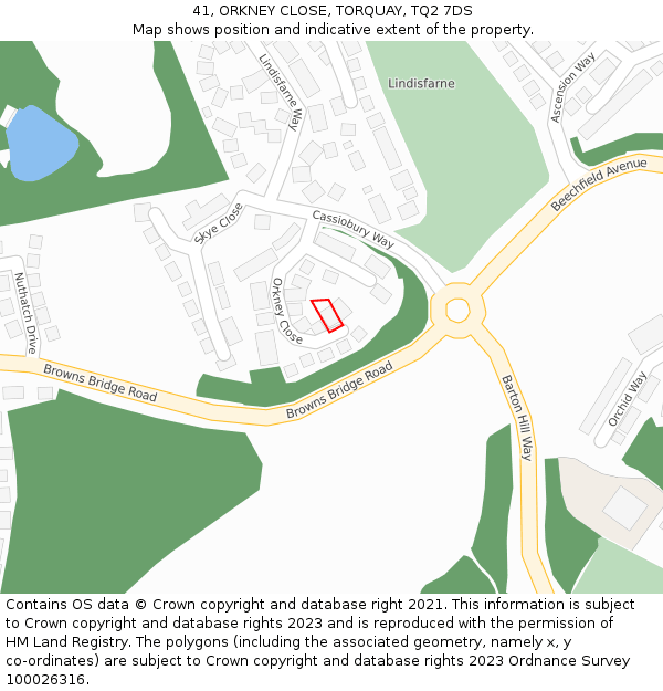 41, ORKNEY CLOSE, TORQUAY, TQ2 7DS: Location map and indicative extent of plot