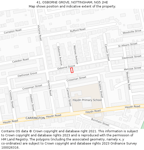 41, OSBORNE GROVE, NOTTINGHAM, NG5 2HE: Location map and indicative extent of plot