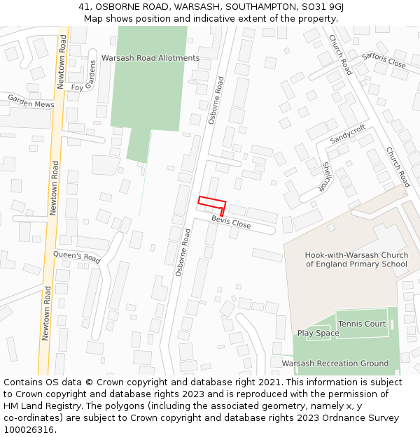 41, OSBORNE ROAD, WARSASH, SOUTHAMPTON, SO31 9GJ: Location map and indicative extent of plot