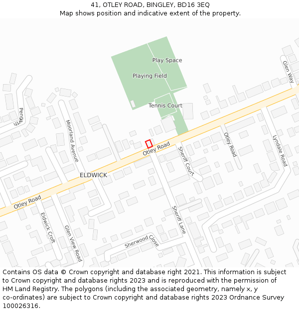 41, OTLEY ROAD, BINGLEY, BD16 3EQ: Location map and indicative extent of plot