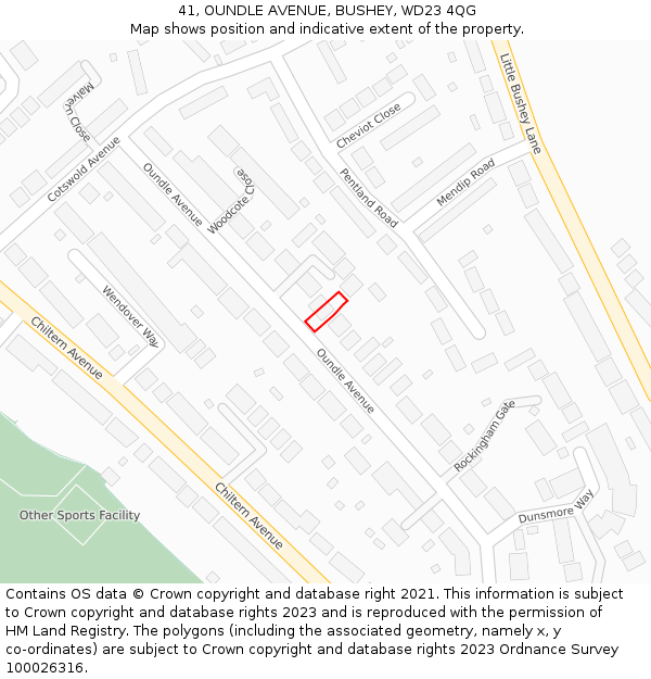 41, OUNDLE AVENUE, BUSHEY, WD23 4QG: Location map and indicative extent of plot