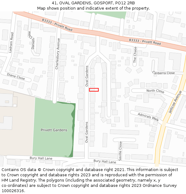 41, OVAL GARDENS, GOSPORT, PO12 2RB: Location map and indicative extent of plot