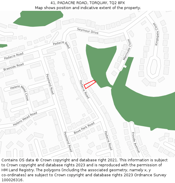 41, PADACRE ROAD, TORQUAY, TQ2 8PX: Location map and indicative extent of plot