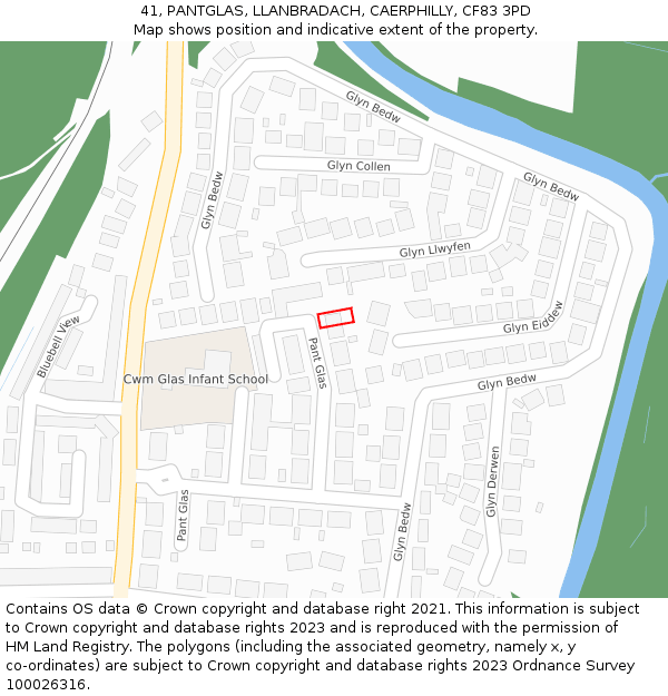 41, PANTGLAS, LLANBRADACH, CAERPHILLY, CF83 3PD: Location map and indicative extent of plot