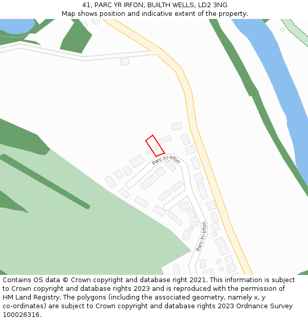 41, PARC YR IRFON, BUILTH WELLS, LD2 3NG: Location map and indicative extent of plot