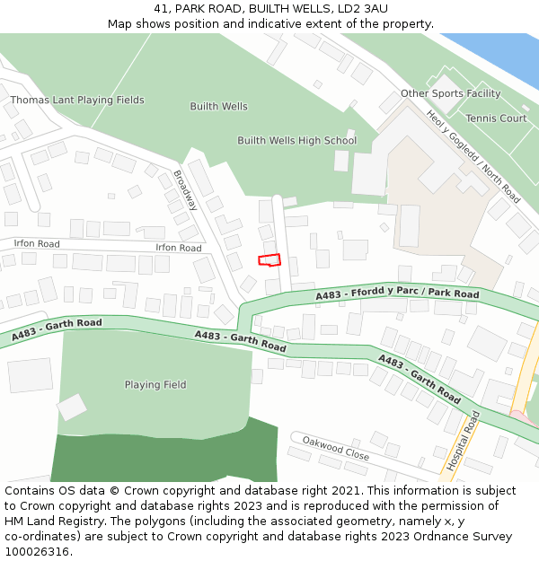 41, PARK ROAD, BUILTH WELLS, LD2 3AU: Location map and indicative extent of plot