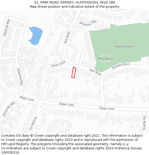 41, PARK ROAD, RAMSEY, HUNTINGDON, PE26 1BA: Location map and indicative extent of plot